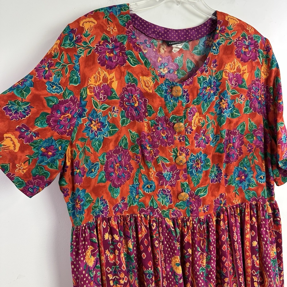 Vintage Carole Little Floral Dress Button Front Sz 18 Pleats 90s Feminine Modest - Picture 5 of 11